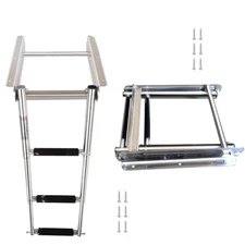 3 Step Telescoping Ladder Folding Stainless Steel Boat Boarding with Press-Type