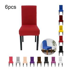 6PCS Dining Chair Seat Covers Slip Stretch Wedding Banquet Party Removable UK