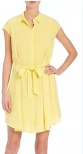 $395 TORY BURCH Gigi Lemon Curd Cap Sleeve Silk Shirtdress Dress Size 2 EUC