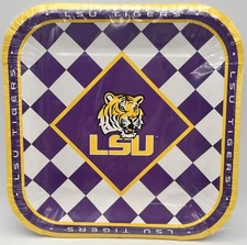 LSU Tigers SEC Checkered NCAA Sports Party 9" Square Paper Dinner Plates