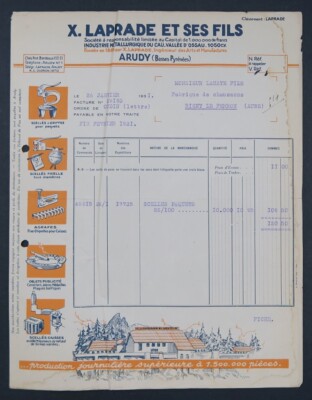 Invoice METALLURGIE DU CAU valley d OSSAU ARUDY LAPRADE 1931 old bill invoice 14
