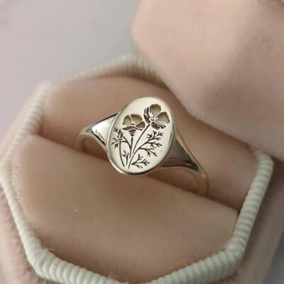 Engraved Floral Ring Vintage Hippie Wild Flower Carved