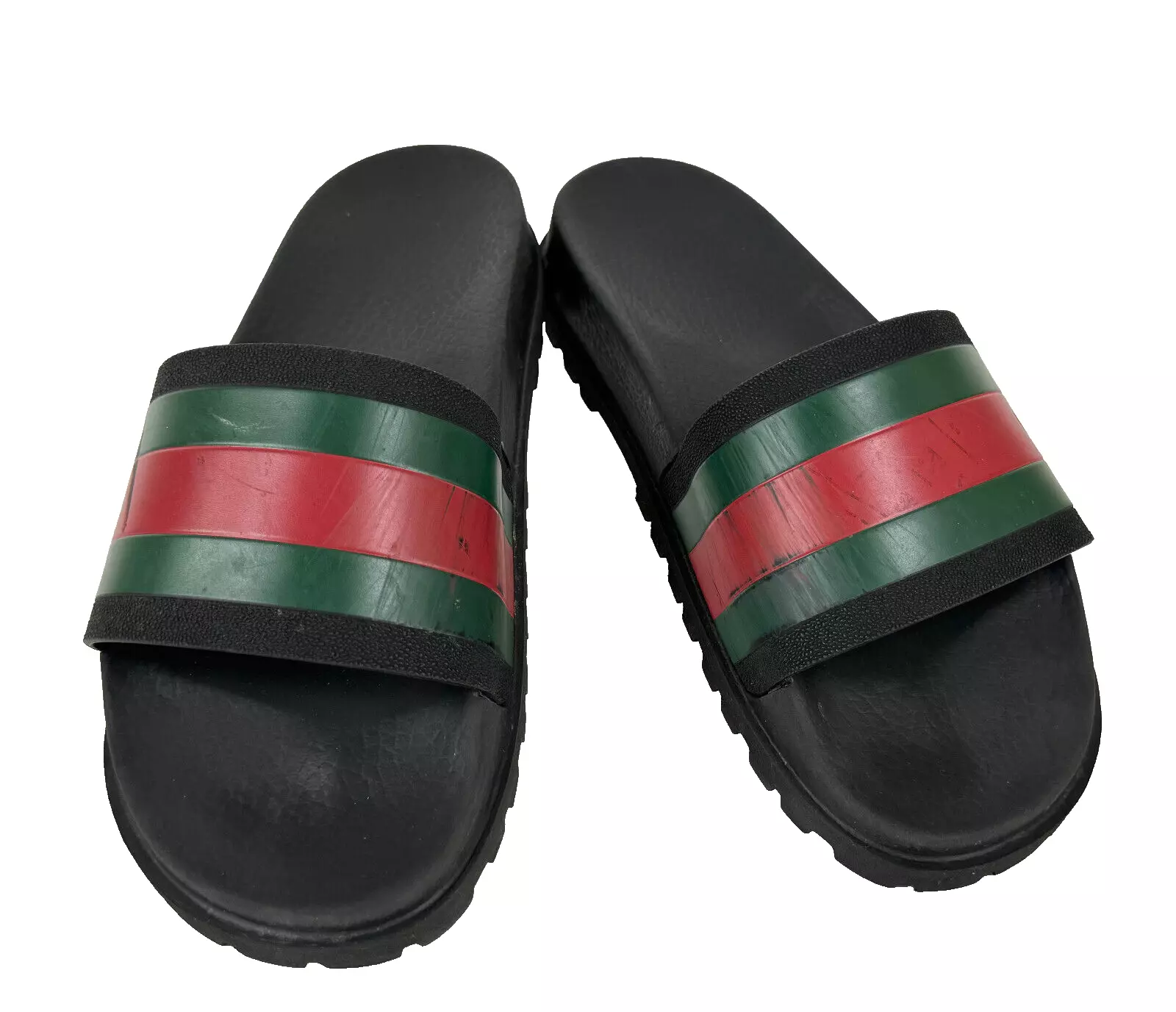Gucci Auth hommes 5,5 US 5 UK 39 EU noir toile caoutchouc piscine slides sandales chaussures