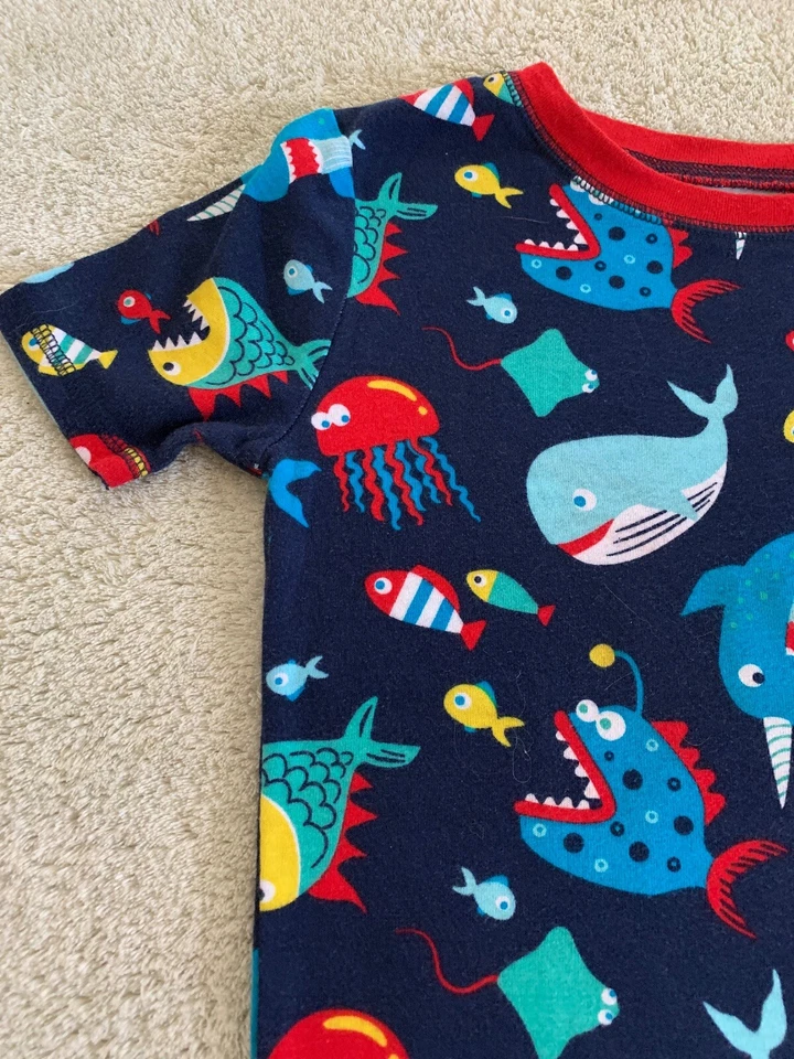 Circo Boys Navy Blue Red Green Fish Shark Snug Short Sleeve Pajama Shirt 10 - Image 3 of 4