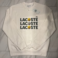 Lacoste Men's Logo Crewneck Sweatshirt White Classic Fit 155 New