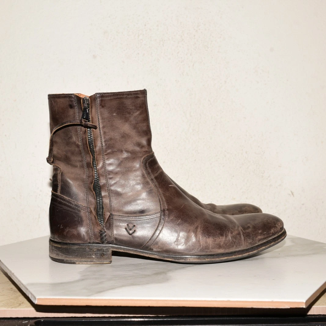 JOHN VARVATOS Leather Combat Distressed Boot - Handmade in Italy - Size 9 US JOHN VARVATOS Leather Combat Distressed Boot - Handmade in  main image 2