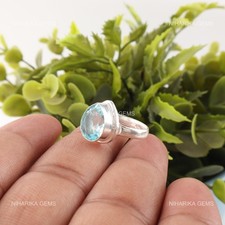 925 Sterling Silver Pear Sky Blue Topaz Gemstone Unique Solitaire Ring Jewelry