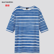 UNIQLO x MARIMEKKO  3/4 Sleeve Blue Stripe Tunic/Tee  Medium  NWT