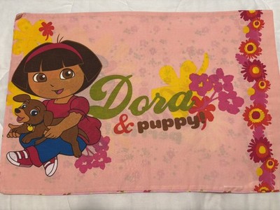 VTG Nickelodeon Dora the Explorer Standard Size Pillow Case Dbl Sided Pink EUC
