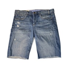 Gap 1969 Blue Denim Raw Hem Bleach Spatter Bermuda Shorts Women's Size 14/32