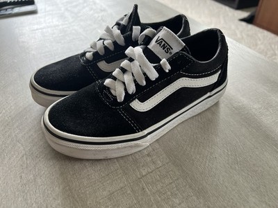 Vans Ward Youth Shoes Size 1 Black White Suede Canvas Low Top Sneakers Used