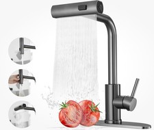 Versatile Kitchen Faucet with Adjustable Sprayer - Elegant Grey Waterfall Design