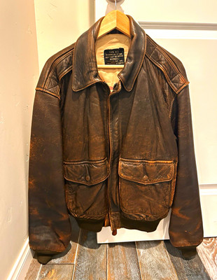 AVIREX Type A-2 Brown Leather Bomber Flight Jacket Men s Size 36 Zip Pockets