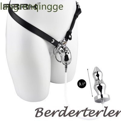 FRRK Sissy Slave Chastity Cage Belt with Urine Tube Plug Lock Curved Rings Man
