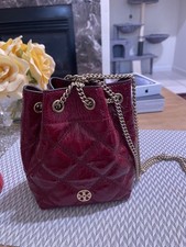 Tory Burch Willa Mini Bucket Bag with Chain Strap patent leather quilted