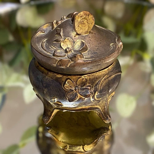 Antique Art Nouveau Jewelry Trinket Casket Box 100+ Years Old Original Gold - Picture 2 of 7