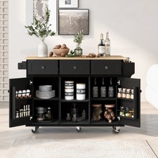 Kitchen Cart with Rubber wood Drop-Leaf Countertop ,Cabinet door internal storag