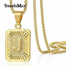 Gold Plated Initial Letter Pendant Necklace Alphabet Charm  J For Women Men Gift