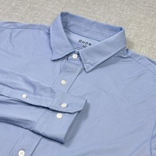 Rhone Dress Shirt Mens M Blue Check Long Sleeve Point Collar Stretch Performance