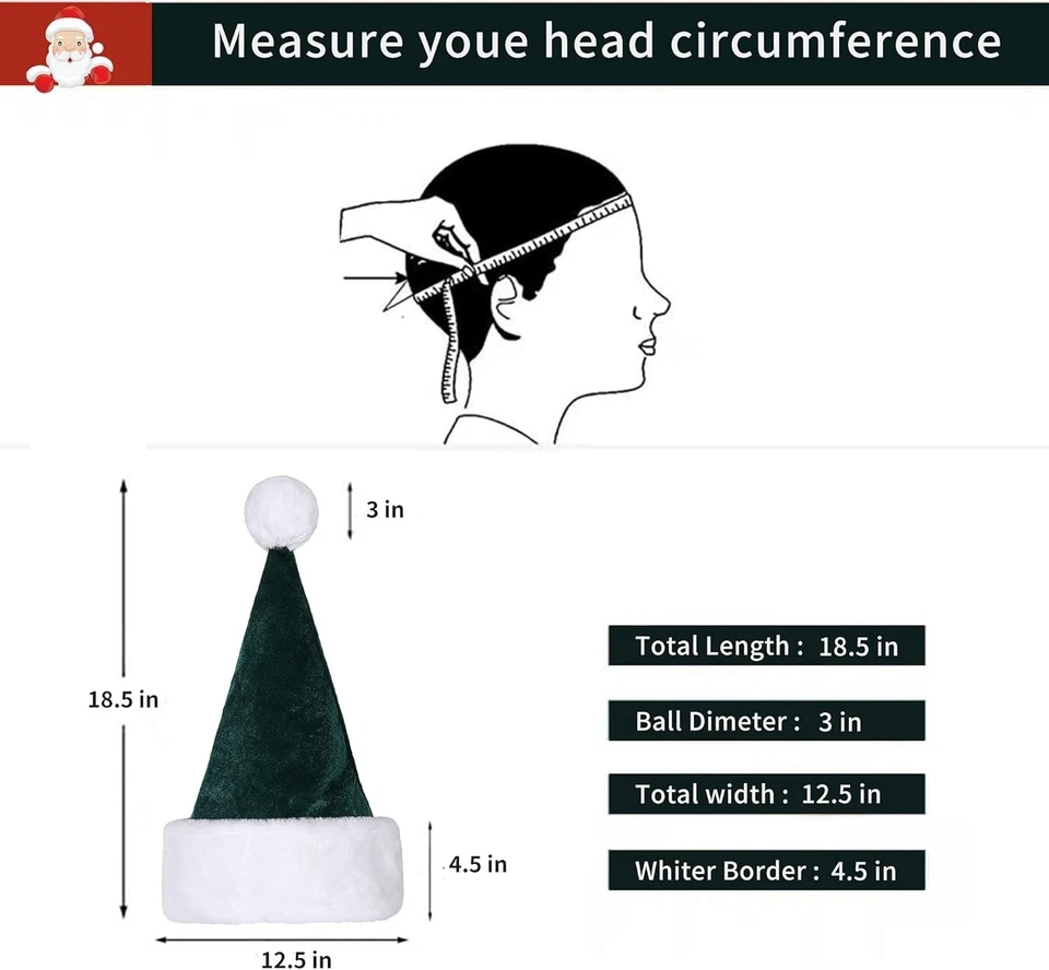 Wine Red Velvet Santa Hat for Adults Thick Plush Christmas Holiday Costume - Image 2 of 4