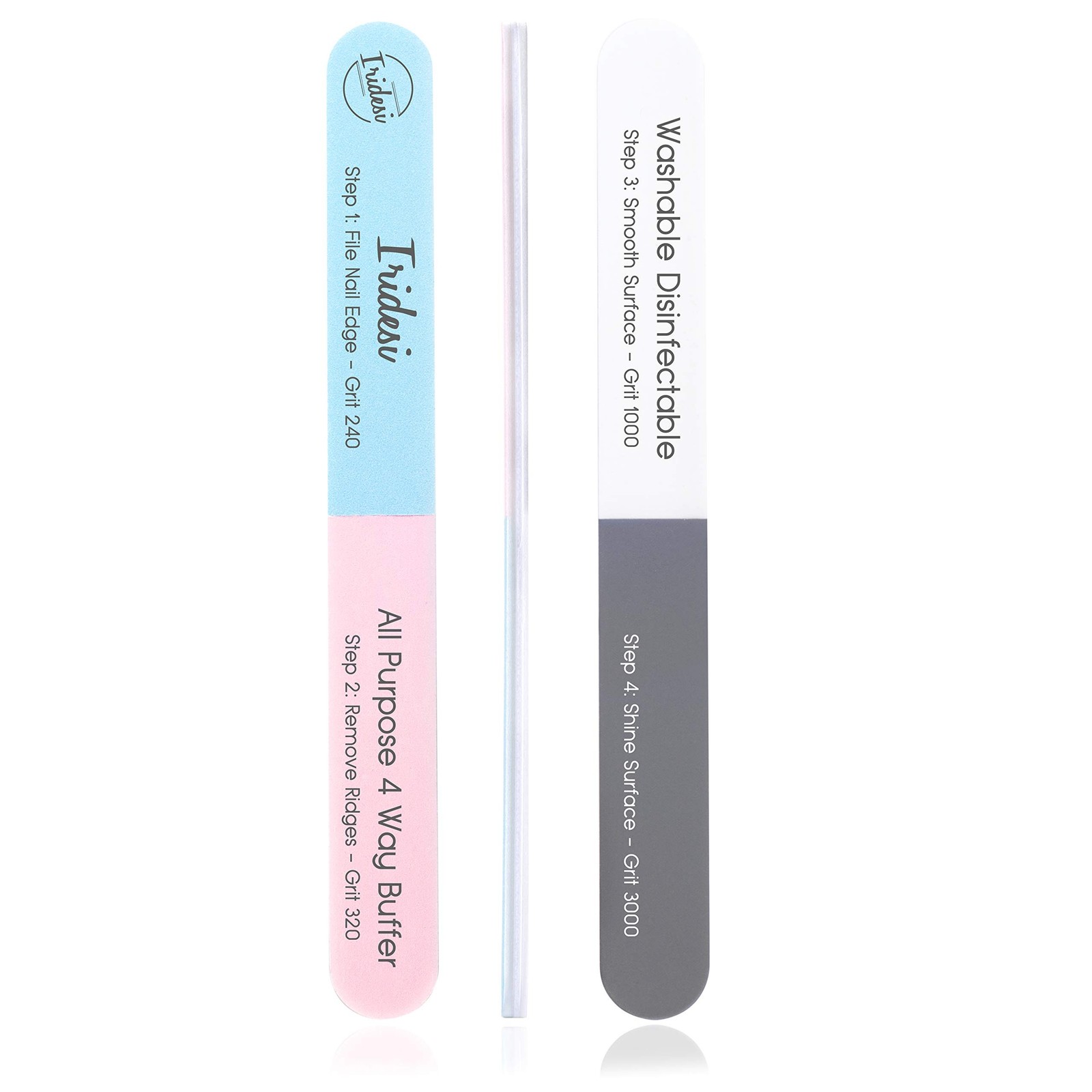 Iridesi 4 Way Finger Nail File and Buffer, Emery Boards For Natural Nails, 4 ...