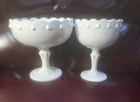 2 Vtg Indiana White Milk Glass Tear Drop Compote Pedestal Candy/Planter Dishes