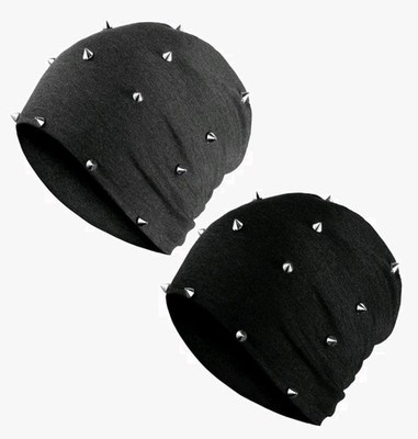 Winter Gothic Hat 2 Pieces Unisex Goth Beanie Rivet Rock Punk Hat Stud Spike  OS