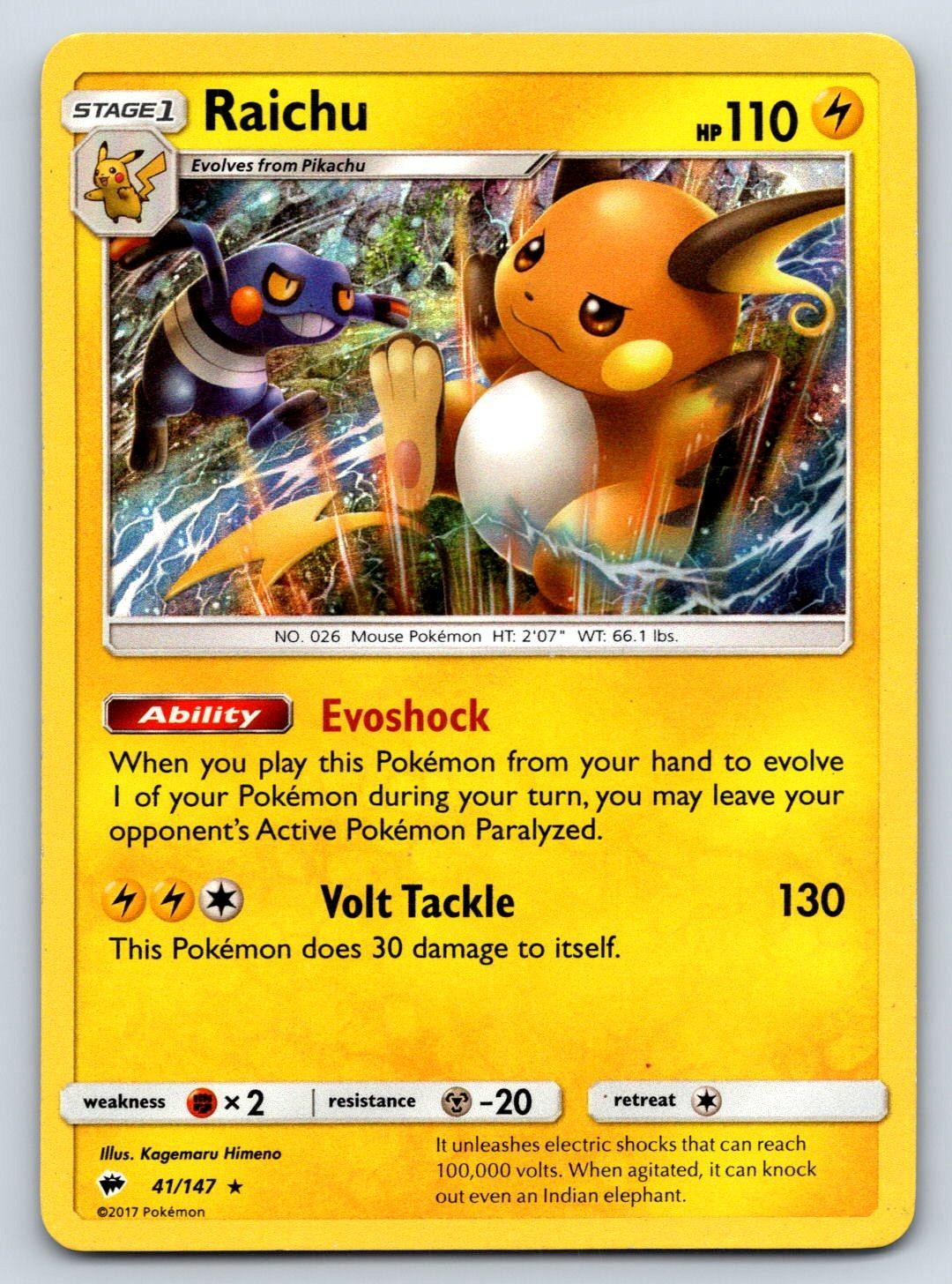Raichu 41/147 Burning Shadows Holo Pokemon Near Mint