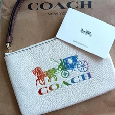 COACH corner zip wristlet pouch mini wallet rainbow