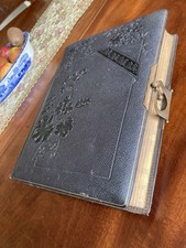 Antique Victorian Photograph Albumn 1880's Leather Bound Brass Clasp Large Size 
