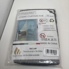 Beaded Door Curtain Fly Screen String Panel 90x245cm Grey Room Divider Doorways