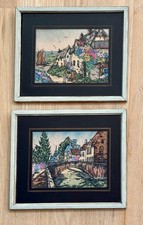 Vintage Paar Stipple Ink Art mit Stickerei europäisches Bildmuster Stil