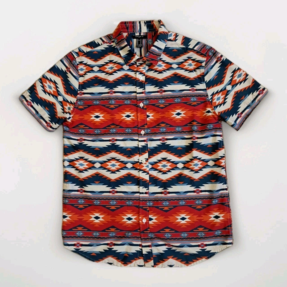 Forever 21 Shirt Mens Medium Aztec Southwest Short Sleeve Button Up - Image 2 of 4