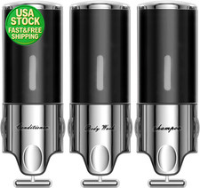 3 Chamber Shower Shampoo Conditioner Body Wash Dispenser Wall Mount No Drill