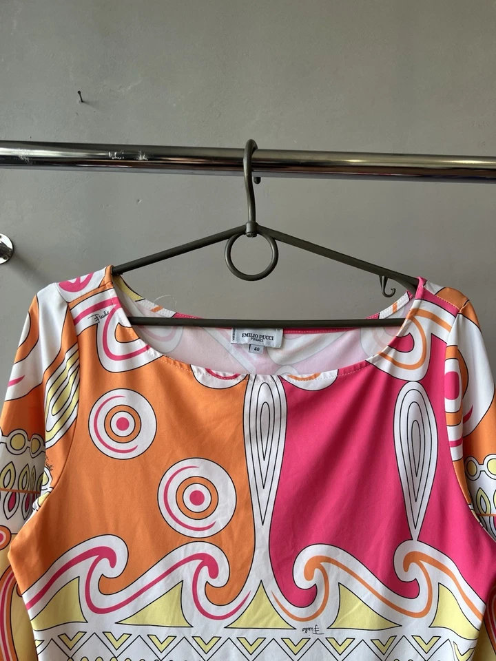 VESTIDO DE LUJO EMILIO PUCCI FIRENZE HECHO EN ITALIA RARO ARTE MOSAICO 100 % SEDA TALLA 40 Foto 4 de 4