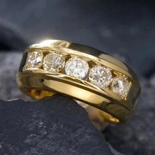2Ct Round Cut White Moissanite Men's Wedding Band Ring 14k Yellow Gold Plated