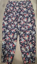 VTG Laura Ashley 90s Ditsy Floral Pant Navy Tapered Elastic High Waist Sz L