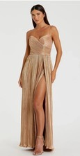 without tags Ieena Mac Duggal Gown Dress Size 8 Gold Metallic Faux Wrap  G1N