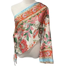 MISA Los Angeles Kaspia Top Casablanca Border Design Mix One Shoulder Size M NWT