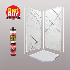 Laurent White 1m x 2400mm x 10mm Shower Wall Panel Kit, Easy To Install Kits