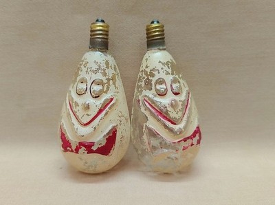 Vintage 2 Pcs Face Design Light Bulbs Christmas Holiday Decoration Collectible.