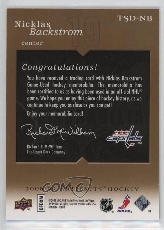 2008 Upper Deck Artifacts Treasured Swatches Dual /199 Nicklas Backstrom #TSD-NB - Image 2 of 2