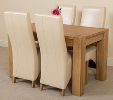 Oak Furniture King Solid Oak Dining Table & Chairs Set 4 Seater Kitchen Dining