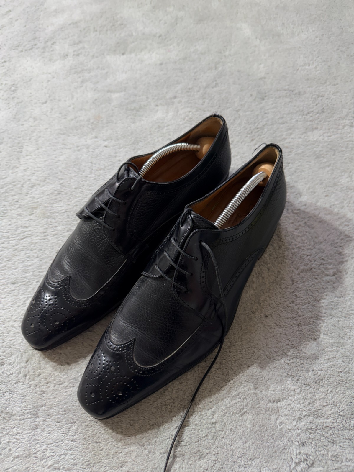 CORNELIANI 40928  MENS BLACK LEATHER FULL BROGUE DERBY SHOES SIZE 9.5 UK 10.5 US