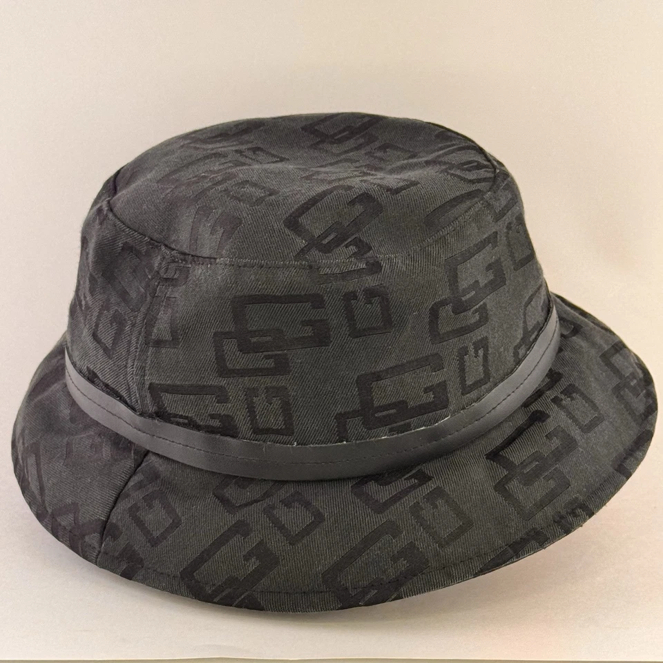 Sombrero de cubo retro Y2K Guess negro logotipo geométrico estampado integral diseñador vintage Foto 2 de 4