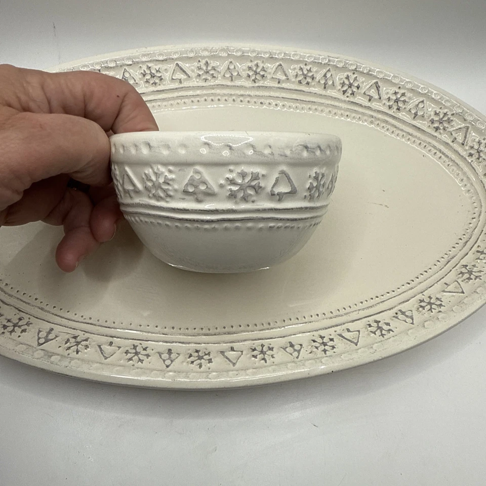 Hallmark Oval Christmas Serving Dish.And Dip Bowl Snowman And Tree's 23"X7-1/2" - Image 2 of 4