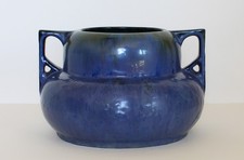 Vintage FULPER Pottery Two Handled VASE Blue Glaze Oval Incised Mark