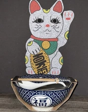 SH HOME CHINESE RAMEN NOODLES 42oz. PRINT STONEWARE BOWL SPOON &CHOPSTICKS NWT