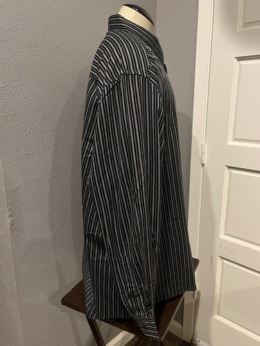 Vtg 1990's Axist Gray Black Striped Long Sleeve Button Front Shirt Men's Size 4X - Picture 2 of 8