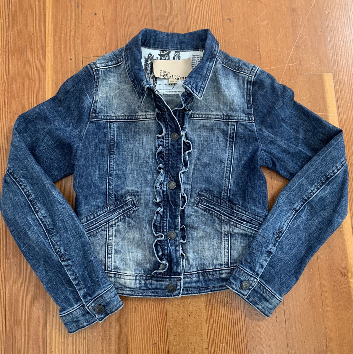 John Galliano Bedazzled Girls Denim Newspaper Print Jacket